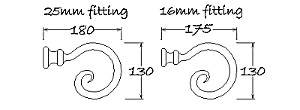 Bishop's Crook finial sizes