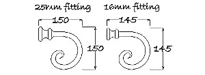 Crook finial sizes