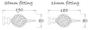 Spiked Basket finial sizes